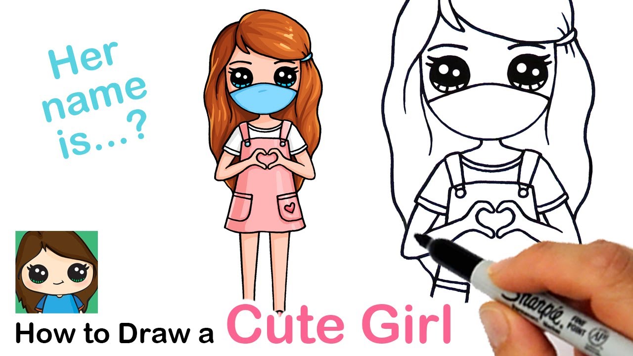 How to Draw a Cute Girl wearing a Face Mask