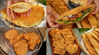 خبز البالون المنفوخ 🌮 وبانيه سريع بدون بقسماط وسلطة كول سلو Delicious homemade meal 