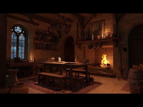 Medieval Tavern Ambience | Thunderstorm, Rain & Fireplace (8 Hours D&D Sounds)