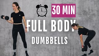 30 Minute FULL BODY Workout with WEIGHTS – No Repeat, ALL Levels, Hypertrophy Training