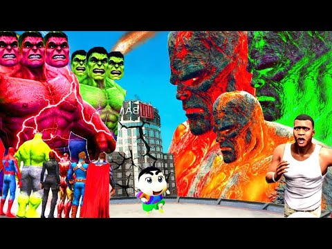 Franklin Found ALL AVENGERS And Fight With GIANT TITANS In GTA5 | GTA5 Avengers