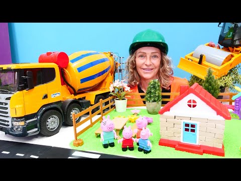 Nicole baut für Familie Wutz ein neues Haus - Tolle Baustellenfahrzeuge - Peppa Wutz auf Deutsch