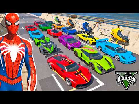 NOVO DESAFIO DE CARROS COM PARAQUEDAS! HOMEM ARANHA vs RAMPA! ELE CAIU? Spider-man Cars GTA 5
