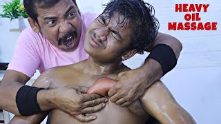 Heavy Oil Chest Massage by Asim Barber | Head Massage & Neck Cracking | Deep Tissue Massage | ASMR