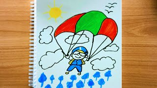 Parachute 🪂 with boy 🧍 drawing step by step/how to draw parachute with boy #drawing #stepbystep 