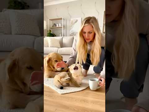 Your fake tantrum is too obvious!π #goldenretriever #anmals #funnycat #cat #catcomedy