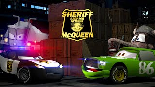 Sheriff Lightning McQueen 🚓⚡ McQueen Vs Chick Hicks Part 3 🚨🚔️ Police Car McQueen compilation 4K