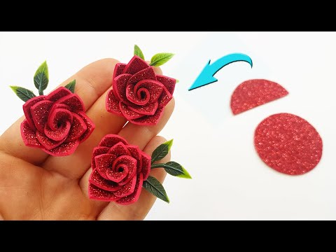Make Simple Little Roses from Glitter Foam Sheet - How to Make Rose