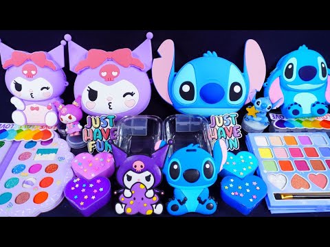 "Kuromi VS Stitch" Slime. Mixing Makeup into clear slime! 🌈ASMR🌈 #satisfying #슬라임 (505)