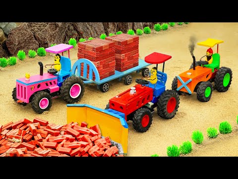 Diy tractor making mini House Construction project | diy mini Concrete House with mini Red Bricks