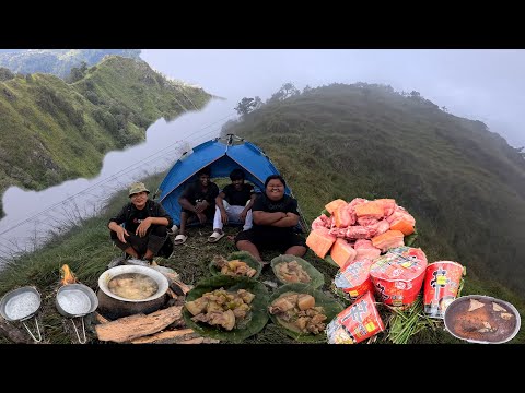 We Survive in Lake Side Outdoor Camping Pork Meat & Shin Cup Noodles Cooking and Eating LoveNature