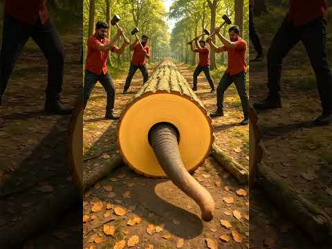 rescue elephants from a huge log #animals #funny #shorts #rescue