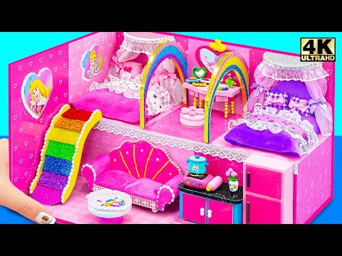 Building Amazing Pink Luxury House with Rainbow Slide from Cardboard ❤️ DIY Miniature House