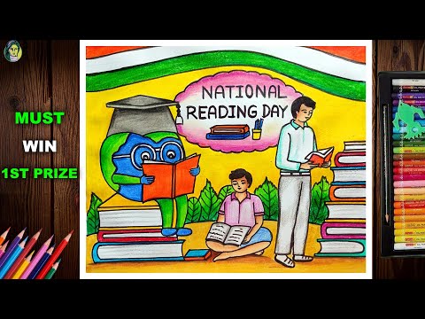 National Reading Day Drawing | Vayana Dinam Drawing Easy | How To Draw National Reading Day Poster