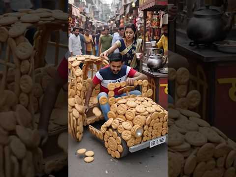 जब बिस्कुटों से बनी सड़क पर निकली अनोखी कार! 🍪🚗 | AI कमाल #shorts #shortsviral #shortsfeed #aivideo