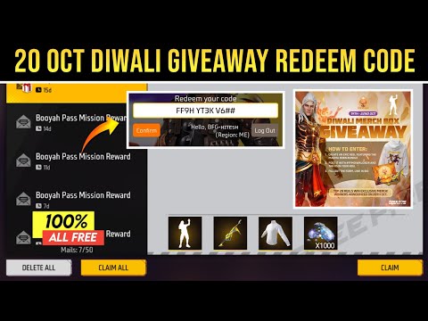 20 OCTOBER DIWALI REDEEM CODE | FREE FIRE REDEEM CODE TODAY | FF NEW EVENT | FF NEW EVENT TODAY