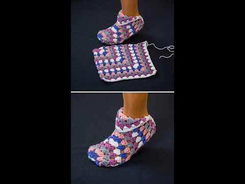 Easy crochet granny square slippers from scrap yarn! Miarti🧶