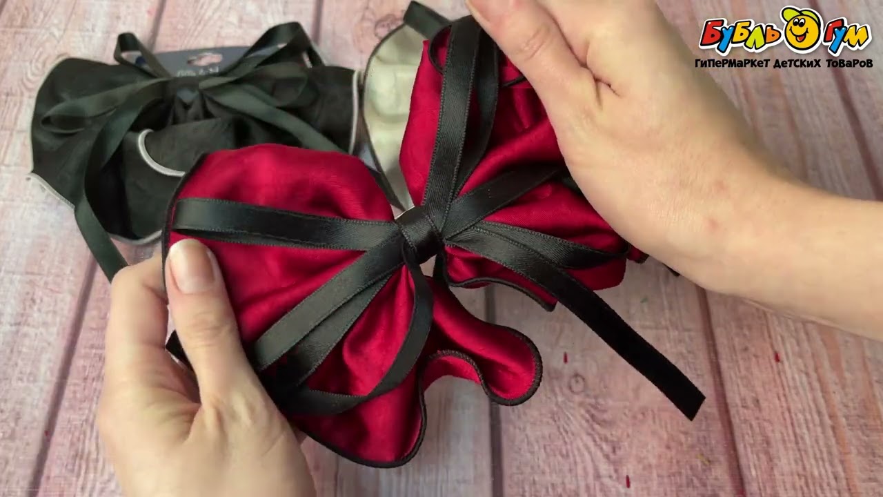Бант школьный шелк с черной лентой на заколке в ассортименте - видео