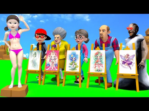 Scary Teacher 3D vs Squid Game Draw Color Funny Superheroes Doll Nice or Error 5 Times Challenge