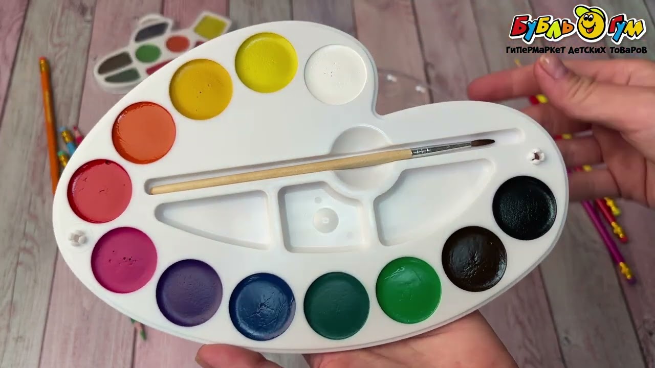 Акварель палитра 12 цветов с кистью - видео
