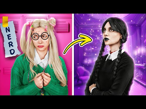 ¡De nerd a Wednesday Addams: Cambio de imagen extremo! 🖤✨