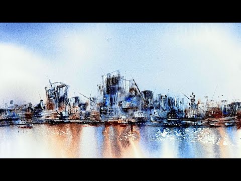 Semi Abstract Cityscape Watercolour Tutorial Using Plastic Card Technique