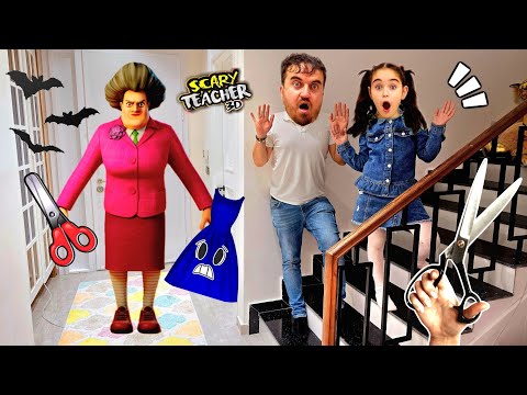 ELİF SCARY TEACHER !! ELBİSESİNİ ÖNCE BOYADI SONRA KESTİ!! بابا جاب لي بالون - جنى مقداد | طيور بيبي