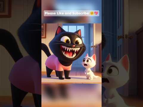 Two faces of Black Cat 🙀😰 #cuteanimal #cartoon #cutecat #aicat #funny