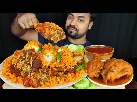 ZAFRANI MUTTON DUM BIRYANI, CHICKEN CURRY, CHILI, EGG, SALAD MUKBANG ASMR EATING SHOW | BIG BITES |