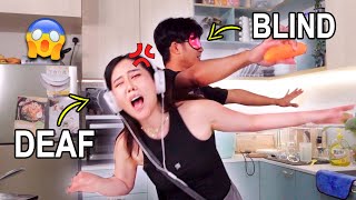BLIND, MUTE, DEAF COOKING CHALLENGE !? 😓【Challenge Vlog】