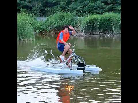 He Built a Bike That RIDES ON WATER?! 🚲💦🤯#shorts #funny #foryou #challenge