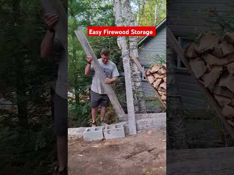 Quick & Easy Firewood Storage using 2 cinder blocks #firewood #campfire #cottage #fireplace #diytips