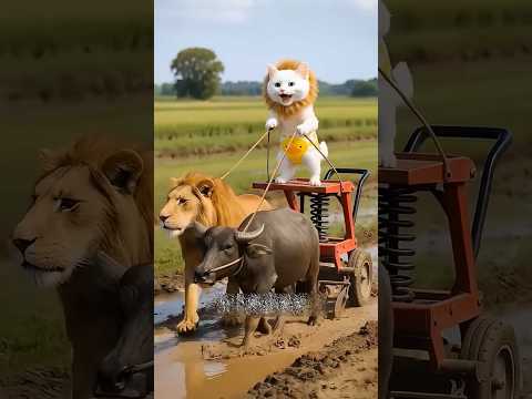 😱😂billee sher aur bhains ko pakad kar khet jotava #rahee hai #trending viral #video cartoon