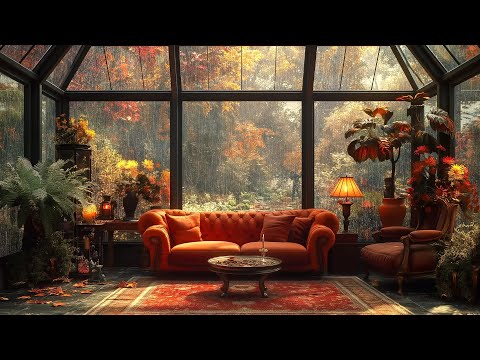 Autumn Rainstorm in a Cozy Glasshouse | Relaxing Thunder & Rain Sounds