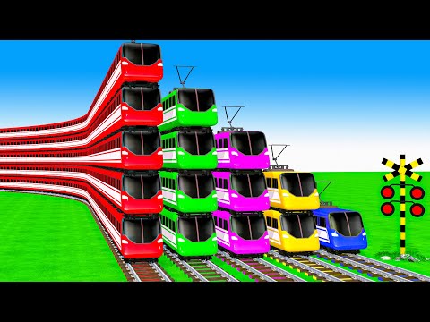 【踏切アニメ】複雑な電車 6 Trains Climbing Pynamid 2025🚍 Fumikiri 3D Railroad Crossing Animation #1million