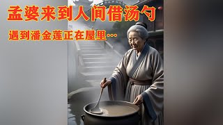 老婆婆借勺子时，见柳金莲在屋里熬粥……