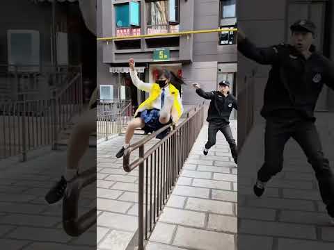 The girl is rocking with her skill with the policemans🤣😂😅#parkour #respect #shorts #impossible