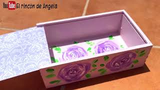 Decoupage inverso y rosas pintadas MUY FACIL para decorar una caja de madera