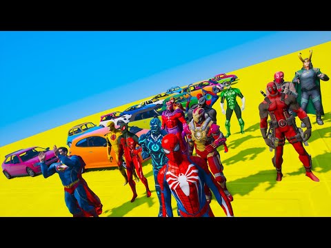 Desafio na Epic Ramp Descent e SuperHerois com Carros! Teste de Colisão GTA 5