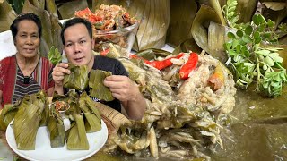 หมกหน่อไม้ใส่ใบบักสังใส่หมูสามชั้นทำเสร็จใหม่ๆฮ้อนๆ