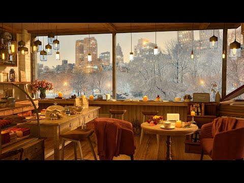 4K January Winter Jazz at Cozy Coffee Shop - Smooth Piano Jazz For Relax and Study