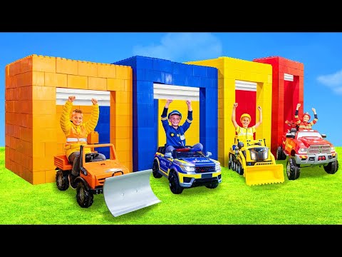 As crianças brincam com garagens