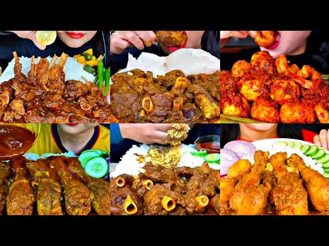 ASMR EATING SPICY MUTTON CURRY, CHICKEN CURRY, EGG CURRY | BEST INDIAN FOOD MUKBANG |Foodie India|