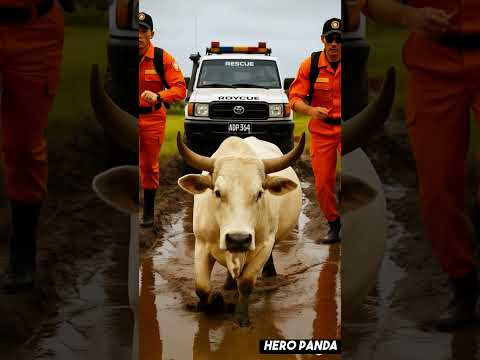 Baby calf got trapped in a cage saved by mother cow ! #humanity #pets #cow #cartoon #rescueanimals