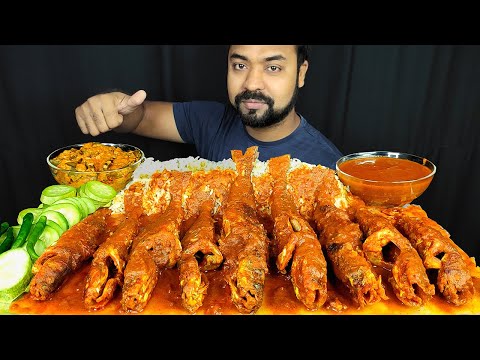 HUGE SPICY FISH CURRY, DOI BHINDI, GRAVY, RICE, CHILI, SALAD MUKBANG ASMR EATING SHOW | BIG BITES |