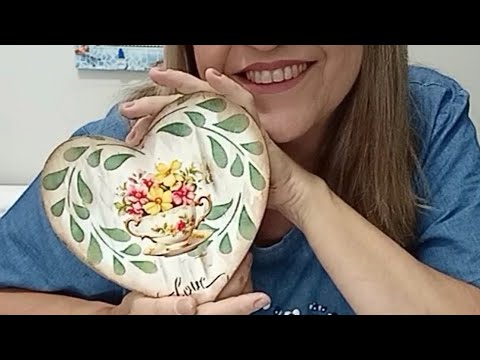 DIY Aula ao vivo - Coração em MDF Decorado (stencil e,pintura e adesivo trasnfer