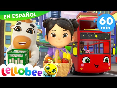 Las Ruedas del Autobús con Ella 🚌 | Caricaturas - Canciones Infantiles 🎵 | Lellobee