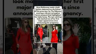 Pregnant Anne Hathaway Stuns in Red Jumpsuit as The Odyssey Press Tour Begins #shorts
