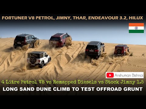 Fortuner 4L V8, Jimny, Thar, Hilux, Endeavour 3.2: Long Sand dune climb tested back to back