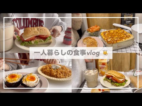 一人暮らしの1日の食事vlog🍅/ラザニアをつくって辛ラーメン焼きそばを食べる/チャバタサンドイッチ、煮卵おにぎり、アイス